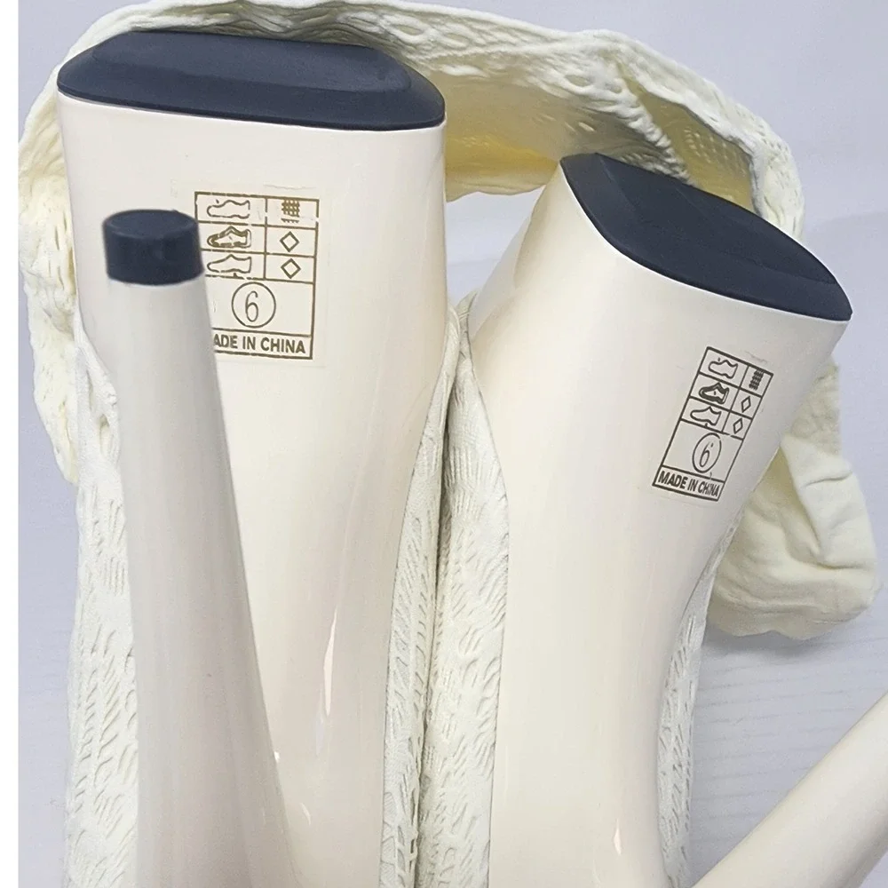 Cream‎ Lace Thigh High Stiletto Stocking Boots Platform Heels Size 6